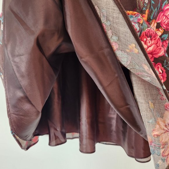 Vintage Pendleton Silk Floral Midi Skirtโ Brown Pink A Line Wool Women's Size 14 - Picture 7 of 14